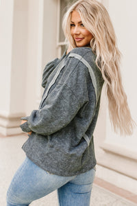 Acid Wash Round Neck Seam Detail Slit Sweatshirt