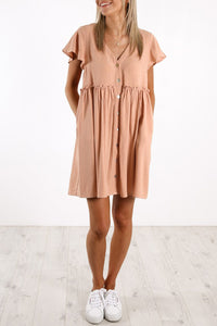 Buttoned Empire Waist Babydoll Dress