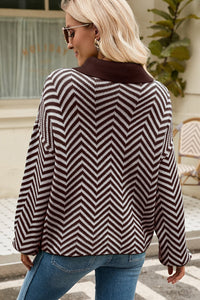 Striped Collared Neck Buttoned Pullover Sweater