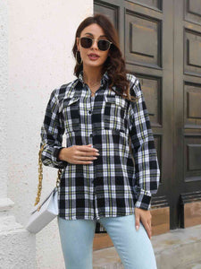 Plaid Collared Neck Buttoned Shirt with Pockets