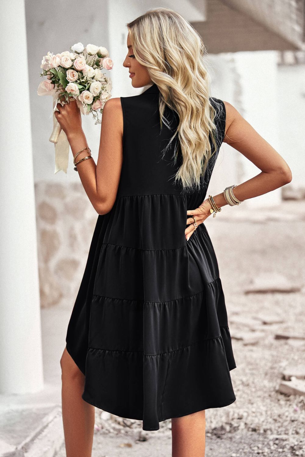 Button Down Collared Sleeveless Dress