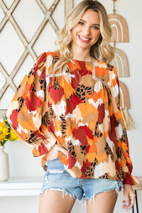 Printed Flounce Sleeve Buttoned Blouse