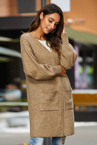 Drop Shoulder Ribbed Trim Open Front Cardigan