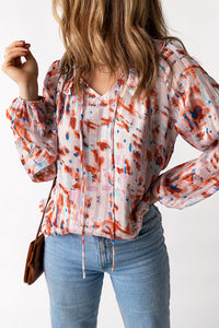 Printed Ruffled Balloon Sleeve Blouse