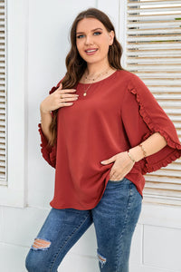 Plus Size Round Neck Frill Trim Blouse