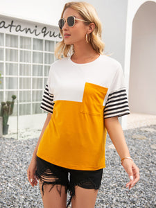 Striped Color Block Round Neck Tee