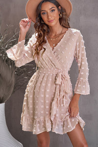 Swiss Dot Ruffled Tie-Waist Surplice Dress