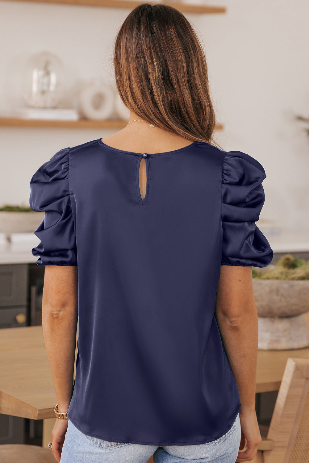 Puff Sleeve Round Neck Blouse