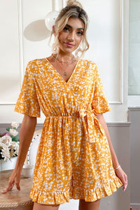 Printed Surplice Neck Ruffled Romper