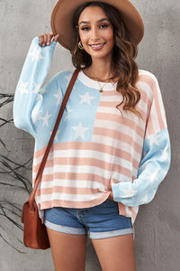 US Flag Side Slit Drop Shoulder Knit Pullover