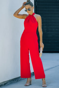 Twisted Grecian Neck Wide Leg Jumpsuit