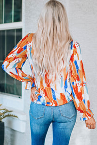 Paint Print Ruffle Collar Flounce Sleeve Top