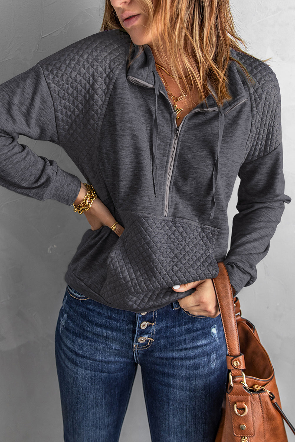 Quilted Half-Zip Sweatshirt with Pocket