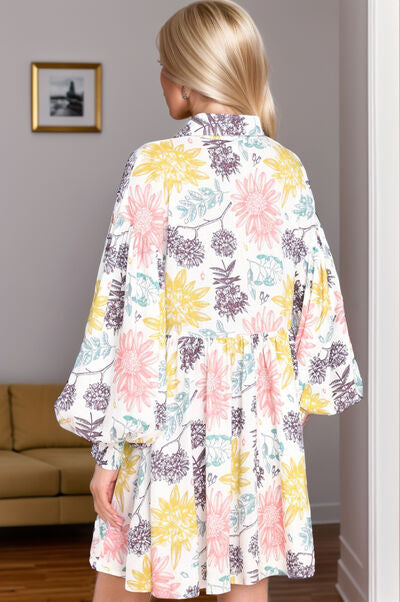 Printed Lantern Sleeve Mini Dress