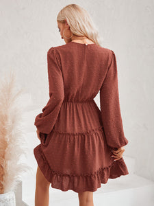 Swiss Dot Lace Trim Balloon Sleeve Dress