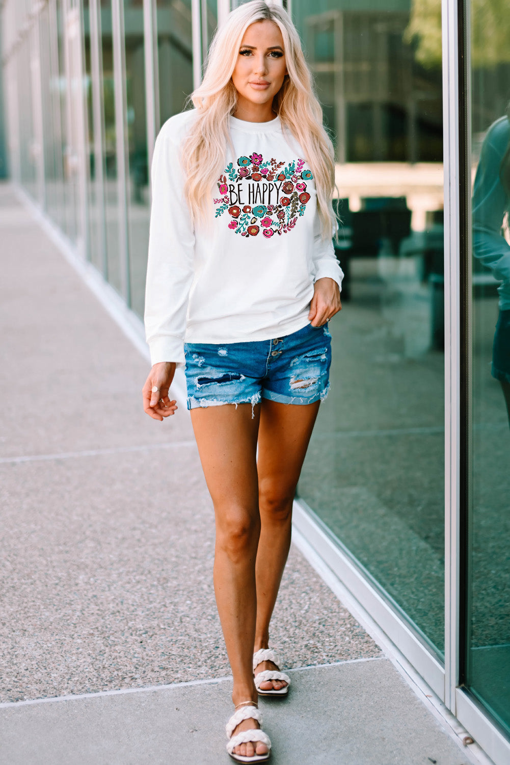 BE HAPPY Graphic Round Neck Tee