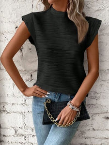 Mock Neck Cap Sleeve T-Shirt