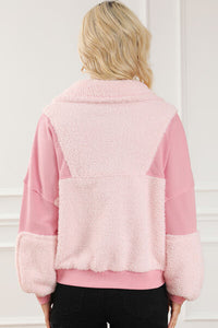 Fuzzy Half Zip Dropped Shoulder Sweatshirt