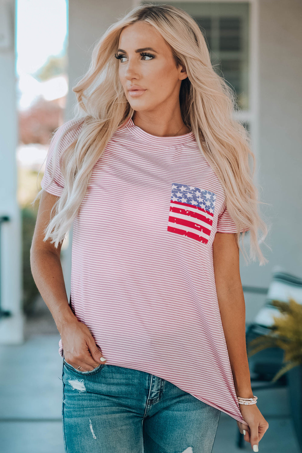 Striped US Flag Crewneck Tee