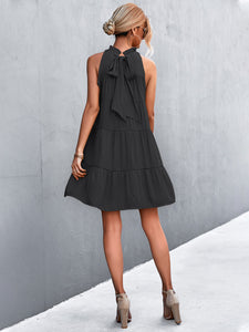 Tie Back Mock Neck Tiered Dress