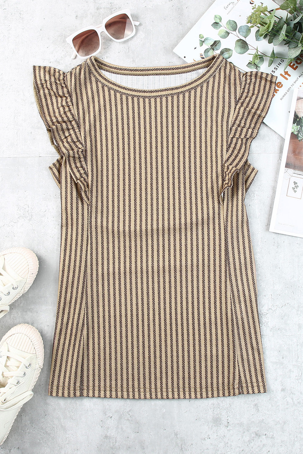 Striped Flutter Sleeve Tank