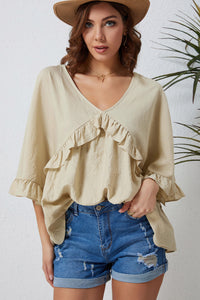 Ruffled V-Neck Half Sleeve Blouse