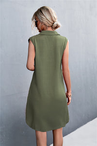 Buttoned Johnny Collar Sleeveless Dress