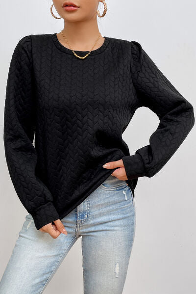 Texture Round Neck Long Sleeve Sweatshirt