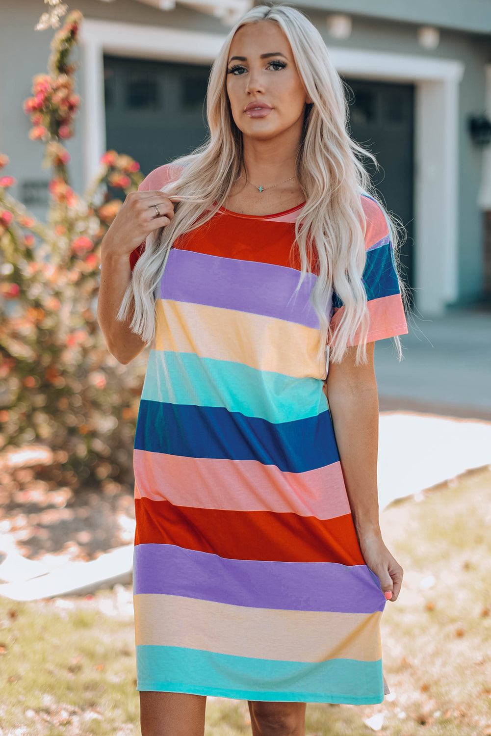 Women Color Block Side Slit Mini Dress