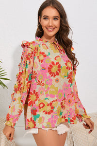 Floral Tie Neck Ruffled Blouse