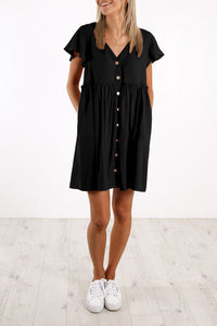 Buttoned Empire Waist Babydoll Dress