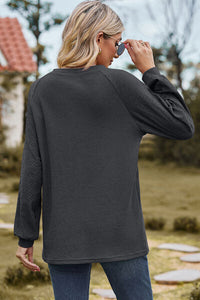 Eyelet Round Neck Long Sleeve T-Shirt