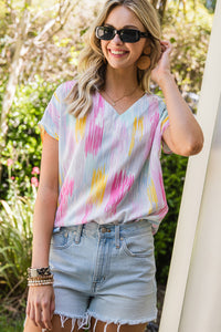 High-Low V-Neck Short Sleeve Blouse