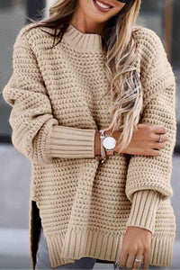 Round Neck Slit Sweater