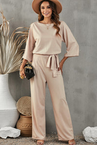 Belted Three-Quarter Sleeve Jumpsuit