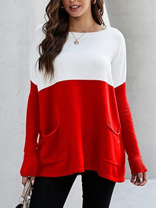 Two Tone Pullover Sweater with Pockets