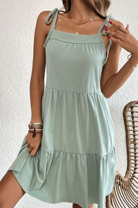 Tie-Shoulder Tiered Dress with Pockets