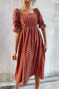 Polka Dot Square Neck Flounce Sleeve Dress