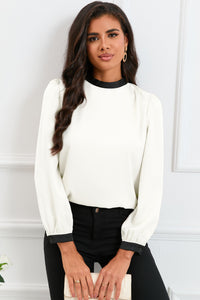 Round Neck Puff Sleeve Back Tie Blouse