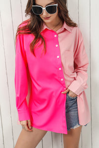 Color Block Collared Longline Shirt