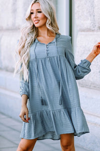 Half Button Ruffle Hem Babydoll Dress