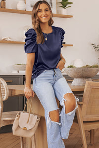 Puff Sleeve Round Neck Blouse