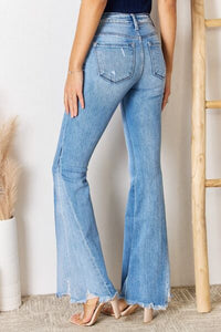 Kancan Mid Rise Raw Hem Flare Jeans