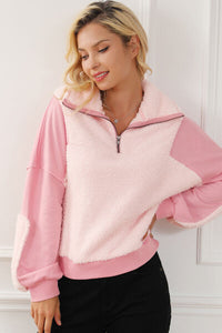 Fuzzy Half Zip Dropped Shoulder Sweatshirt