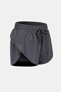 Two-Tone Drawstring Waist Faux Layered Athletic Shorts