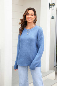 Round Neck Ribbed Long Sleeve Sweater